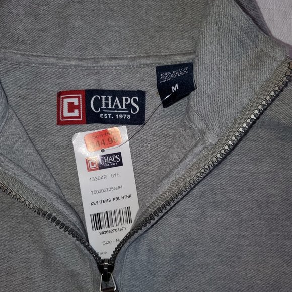 Chaps Quarter Zip Gray Casual Long Sleeve Sweatshirt Men's Size Medium NWT - Picture 2 of 3